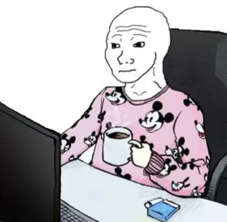 ☕️ wojak, meme, internet, character, pajamas, computer telegram sticker