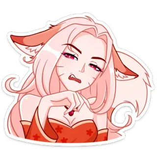 🤔 anime girl, fox girl, cat girl, cartoon, sticker, pink hair, feline, anthropomorphic whatsapp sticker