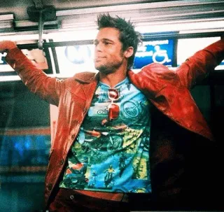 👊 Tyler Durden Fight Club Brad Pitt, Tyler Durden, Fight Club, Film, rote Jacke, U-Bahn telegram sticker