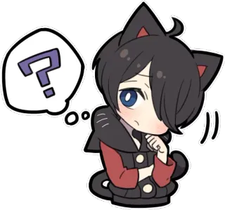😶 orejas de gato, chibi, anime, signo de interrogación, lindo, confundido whatsapp sticker