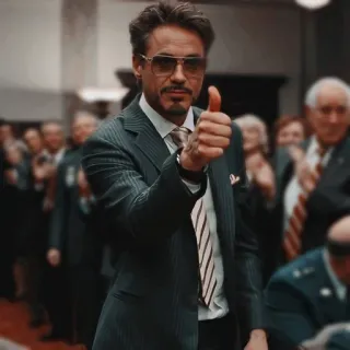 👍 Tony Stark Iron Man marvel, pulgar arriba, traje, hombre, gafas, personaje whatsapp sticker