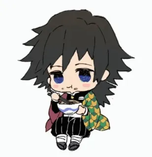 🍜 Giyu Tomioka Demon Slayer 动漫, 鬼灭之刃, 富冈义勇, Q版, 面条, 吃东西 whatsapp sticker