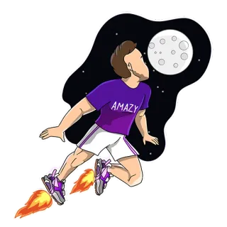 🚀 AMAZY roket, kartun, pria, luar angkasa, bintang, bulan, perjalanan whatsapp sticker