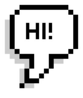 👋 HI! hoi, hallo, groet, spraakballon, pixel art whatsapp sticker