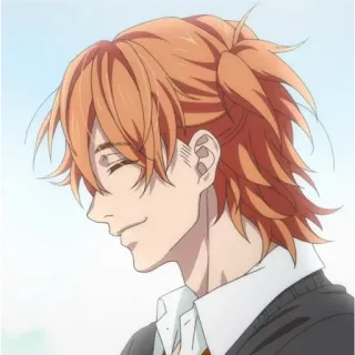 ☺ Anime, Personagem, Masculino, Cabelo laranja, Sorrindo, Uniforme escolar telegram sticker