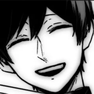 💥 anime, mangá, sorrindo, feliz, ilustração, preto e branco telegram sticker
