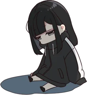 😒 Anime, Fille, Assise, Triste, Sweat à capuche, Seule, Manga telegram sticker