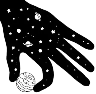 🖤 hand, planet, stars, space, universe, celestial telegram sticker