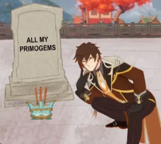 😃 Zhongli Genshin Impact ALL MY PRIMOGEMS genshin impact, чжун ли, примогемы, могила, видеоигра telegram sticker