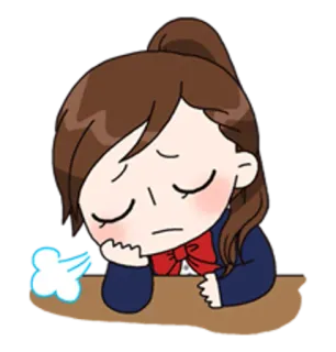 😔 мультфильм, девочка, студентка, уставшая, сонная, аниме whatsapp sticker