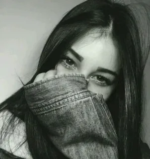 🎶 femme, portrait, yeux, cheveux, noir et blanc, beauté telegram sticker