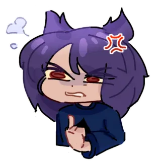😡 Anime, Personaje, Enfadado, Dedo corazón, Pelo morado telegram sticker