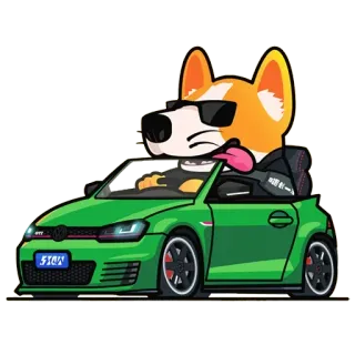 🚗 dog, car, sunglasses, corgi, driving, cartoon, vehicle, pet telegram sticker