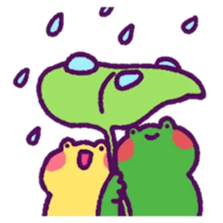 🌂 rã, chuva, folha, fofo, animais, desenho animado, adesivo telegram sticker