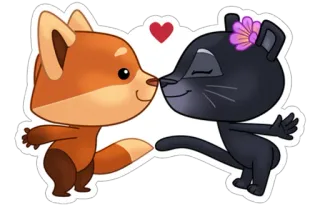 ❤ fuchs, panther, tiere, cartoon, kuss, liebe, süß telegram sticker