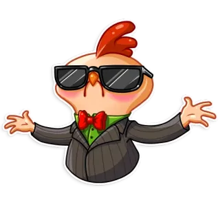 😎 pollo, occhiali, completo, papillon, cartone animato, emoji, sticker whatsapp sticker