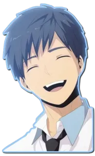 😄 anime, sorridente, capelli blu, maschio, ritratto, cartone animato telegram sticker