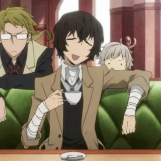 🥂 Dazai Osamu Bungo Stray Dogs anime, Bungo Stray Dogs, Dazai Osamu, personagem, café, mangá telegram sticker