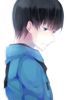 😔 Anime, Chico, Azul, Chaqueta, Triste telegram sticker