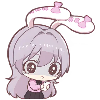 🫤 Anime meisje, Chibi, Konijnenoren, Verdrietig, Digitale kunst, Sticker telegram sticker