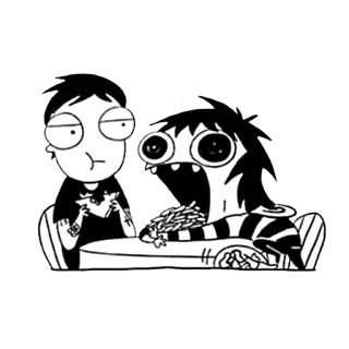 🍟 cartoon, characters, eating, table telegram sticker
