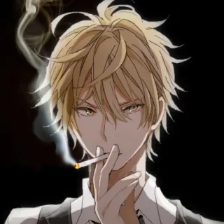 🚬 Anime, Hút thuốc, Thuốc lá, Tóc vàng, Nhân vật nam, Phim hoạt hình whatsapp sticker