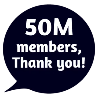 😵 50M members, Thank you! Conquista, Celebração, Comunidade, Obrigado, Membros, Crescimento telegram sticker