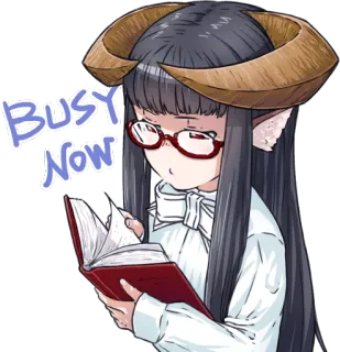 😒 BUSY NOW アニメ, 読書, 悪魔, 角, 本, 眼鏡 telegram sticker