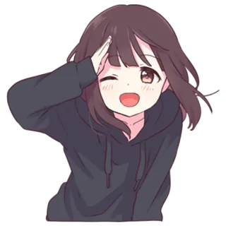 ✅ Fille anime, Dessin animé, Clin d'oeil, Sourire, Salutation, Mignon telegram sticker