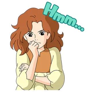 🤔 Hmm... 생각, 음, 혼란, 질문, 고민, 만화, 여자 telegram sticker