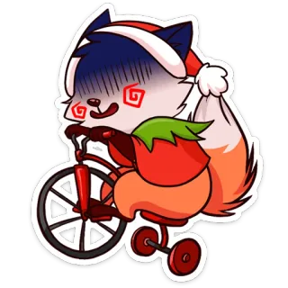 😱 renard, noël, tomate, tricycle, mignon, animal, dessin animé, autocollant telegram sticker