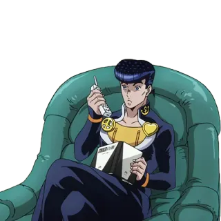 😕 Josuke Higashikata JoJo's Bizarre Adventure Anime, Manga, Charakter, Sitzend, Handy, Friedenszeichen telegram sticker