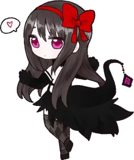 🐊 Anime, Chibi, Fofo, Garota, Desenho animado, Laço vermelho, Coração telegram sticker