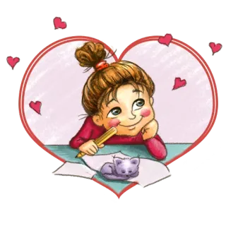 ❤ fille, coeur, dessin, chat, crayon, amour, dessin animé whatsapp sticker