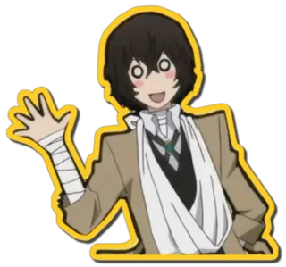 🖐 Osamu Dazai Bungou Stray Dogs Anime, Kreskówka, Bungou Stray Dogs, Osamu Dazai, Postać, Machanie telegram sticker