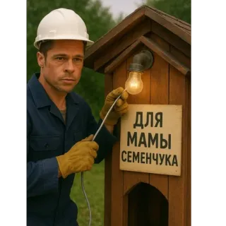 🫥 ДЛЯ МАМЫ
СЕМЕНЧУКА 布拉德·皮特, 工人, 俄文文本, 灯泡, 建筑, 头盔, 电气工作 telegram sticker