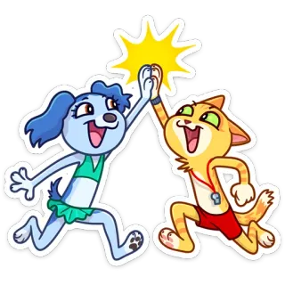 🖐 perro, gato, choca esos cinco, amistad, dibujo animado, pegatina, colaboración whatsapp sticker