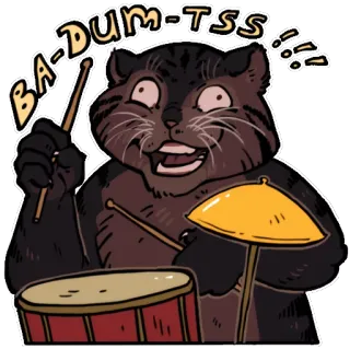 👻 BA-DUM-TSS !!! gato, batería, juego de palabras, baterista, ba dum tss, chiste, cómico whatsapp sticker