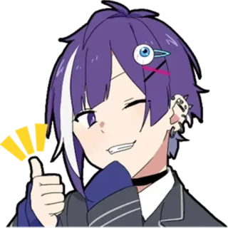 👍 Anime, Cartoon, Daumen hoch, Männlich, Auge, Süß, Lila Haare telegram sticker
