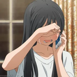 🎐 anime, ragazza, piangendo, triste, emotivo, telefono, lacrime telegram sticker