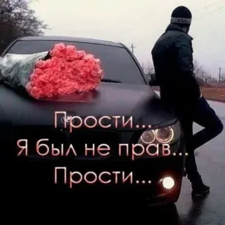 😞 Прости... Я был не прав... Прости... voiture, fleurs, excuses, homme, russe, roses telegram sticker
