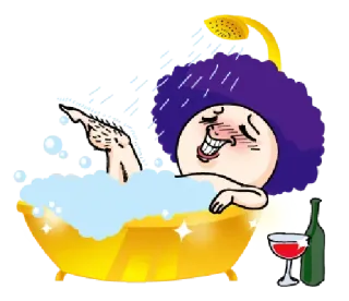 🏴 浴缸, 淋浴, 红酒, 泡泡, 饮用, 紫发 telegram sticker