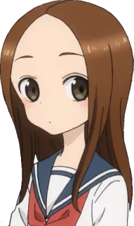 😕 Takagi Teasing Master Takagi-san Anime, Chica, Uniforme escolar, Pelo castaño, Linda, Dibujo animado telegram sticker