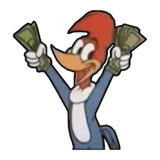 💰 Woody Woodpecker Desenho animado, Dinheiro, Personagem, Dólares, Pica-pau, Feliz telegram sticker