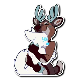 🤗 cerf, renard, câlin, animal, mignon, dessin animé telegram sticker