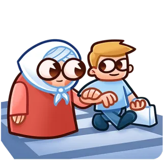 😌 Cartone animato, Nonna, Ragazzo, Shopping, Carino, Famiglia whatsapp sticker