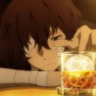 ✨ Anime, Personaje, Triste, Bebida, Licor, Vendajes telegram sticker