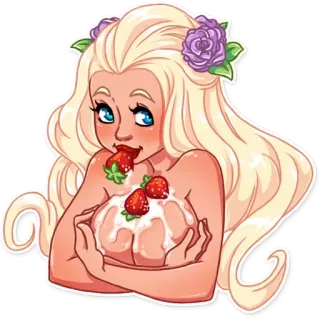 👅 клубника, женщина, сексуальная, еда, фрукт telegram sticker