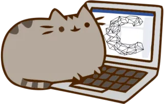 👀 Pusheen gato, Pusheen, internet, portátil, ordenador, mono whatsapp sticker
