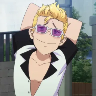 ⏱ Anime, Personaggio, Capelli biondi, Occhiali da sole, Sorridendo telegram sticker